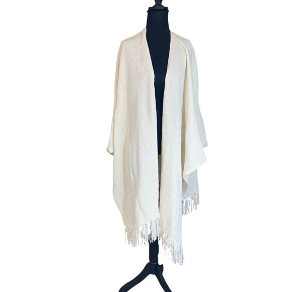 Vintage Sideeffects White Fringe Kimono Shawl Wrap Boho Acrylic Hong Kong - Picture 1 of 8